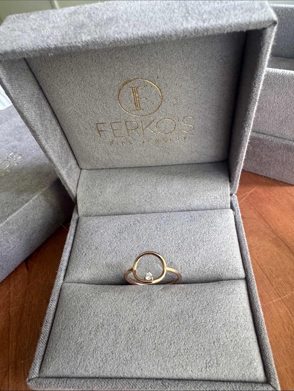 Ferko's 14K Gold Open Circle Ring with Single Diamond Accent